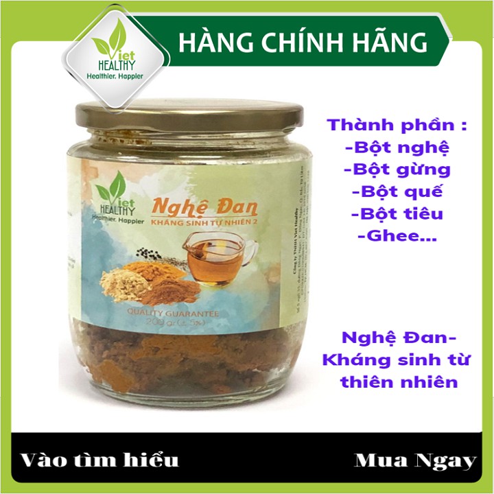 Nghệ đan Viet Healthy 200g (kháng sinh tự nhiên Viethealthy 2), gồm bột nghệ, bột gừng, bột quế, bột tiêu, ghee...