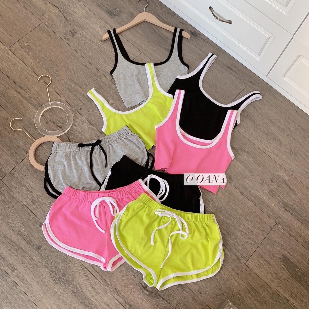 Đồ bộ croptop nữ vải thun co dãn kiểu dáng sexy CRSB006