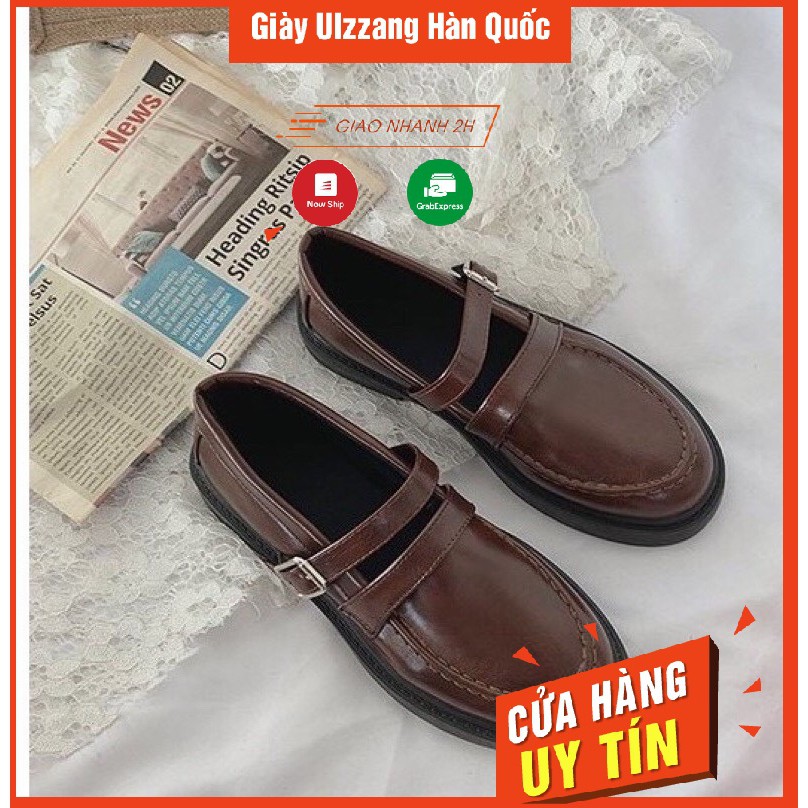 Giày ulzzang oxford vintage  da lỳ có dây vuông cho nữ phong cách hàn quốc trẻ năng động