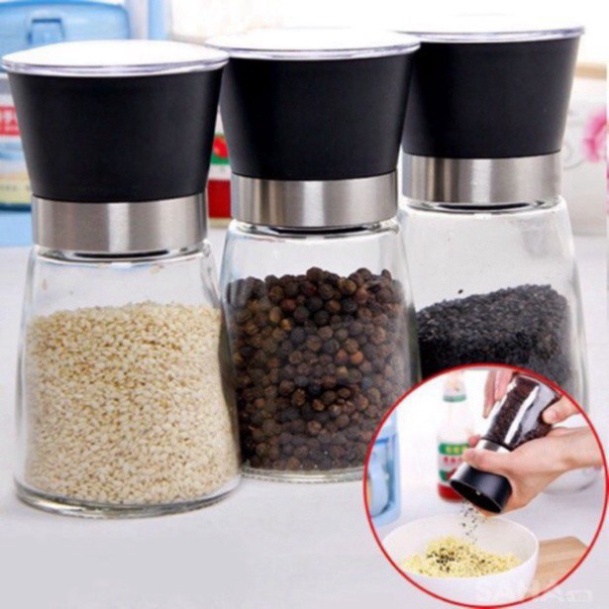 DỤNG CỤ NGHIỀN TIÊU CẦM TAY thủy tinh nắp INOX [BUÔN SỈ RẺ]