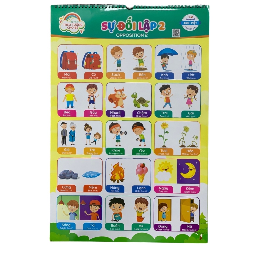 Bộ tranh treo tường kĩ năng cho bé - 10 chủ đề - quét mã âm thanh QR, song ngữ Anh-Việt