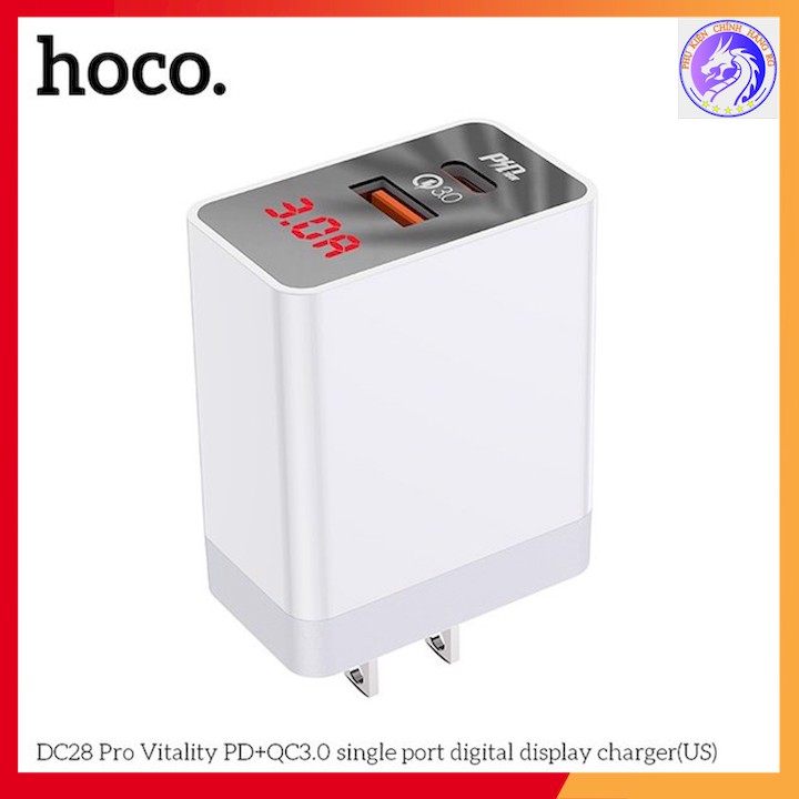 Cốc Sạc Nhanh 18W Hoco DC28 Pro PD + QC 3.0 1USB+1 đầu Type C BH 12Tháng