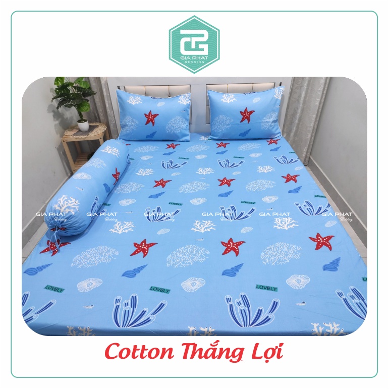 Bộ ga gối Thắng Lợi {4 món}100% Cotton chuẩn logo họa tiết Sò Biển