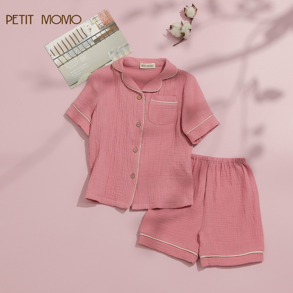 Bộ Pyjama Cho Bé Từ 16 Tuổi Ngắn Tay Họa Tiết Xinh Xắn PETIT MOMO Vải Muslin Cao Cấp H121