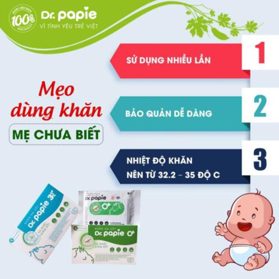 Khăn lau hạ sốt Dr Papie - Thành phần tự nhiên - giúp giảm nhiệt nhanh, an toàn cho trẻ sơ sinh - Hộp 25 tờ