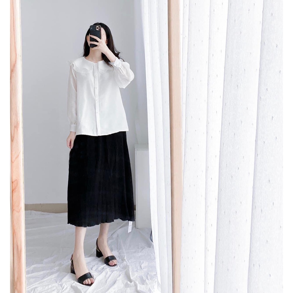 Áo Sơ Mi Voan Cổ Sen Dài Tay Cúc Ngọc - Áo Sơ Mi Tiểu Thư Cách Điệu | BigBuy360 - bigbuy360.vn