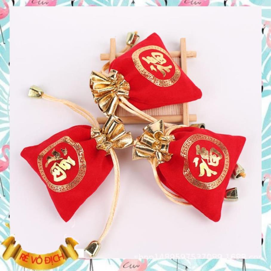 Túi gấm đỏ in chữ PHÚC / LỘC may mắn chiêu tài rước lộc, rất hợp phong thủy để lưu trữ đồ phong thủy ...