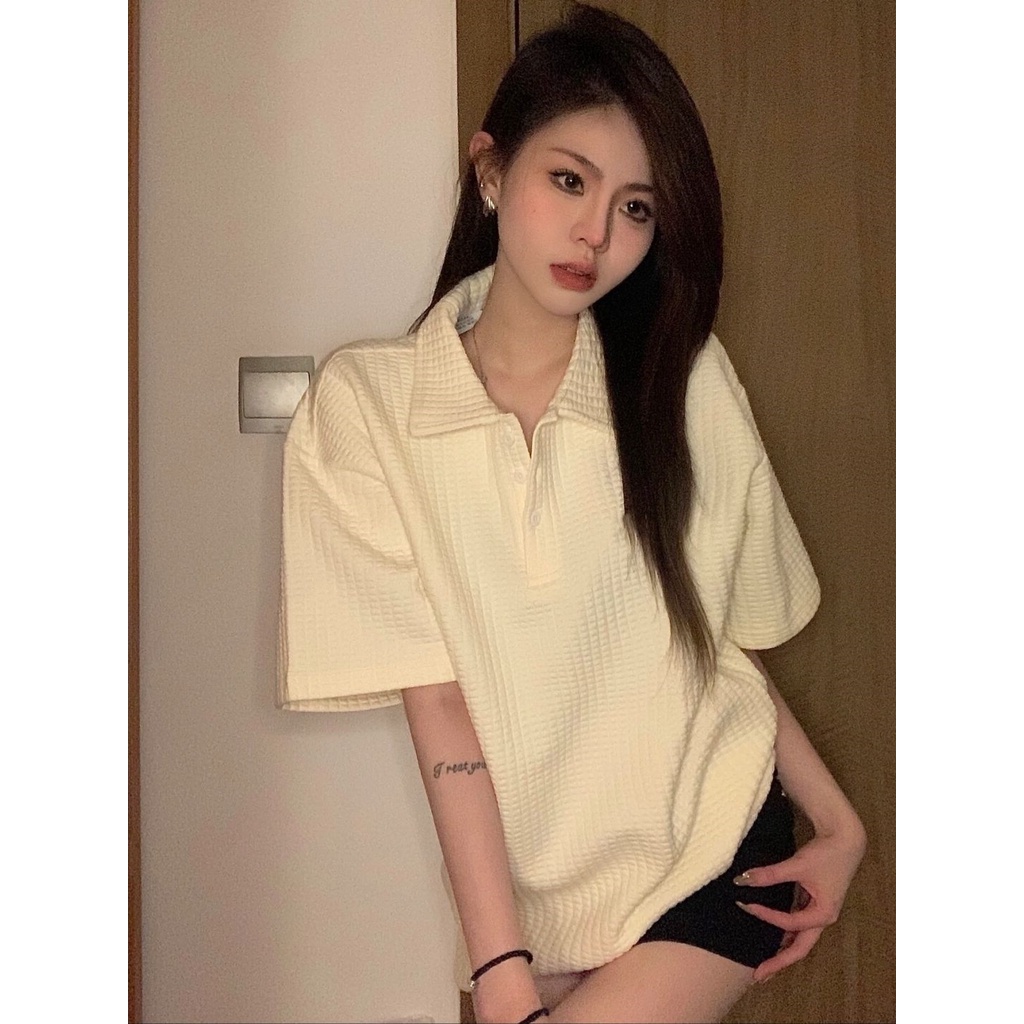 Áo Thun Nữ Ngắn Tay Cổ polo Phong Cách Hồng Kông
