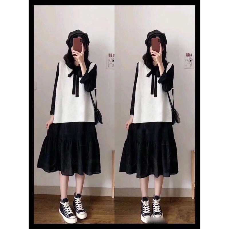 Đầm BABYDOLL 🌸 Váy Tay Bồng[FREESHIP]Nơ Ngực Dáng Suông Trắng | Đen Siêu Xinh | BigBuy360 - bigbuy360.vn