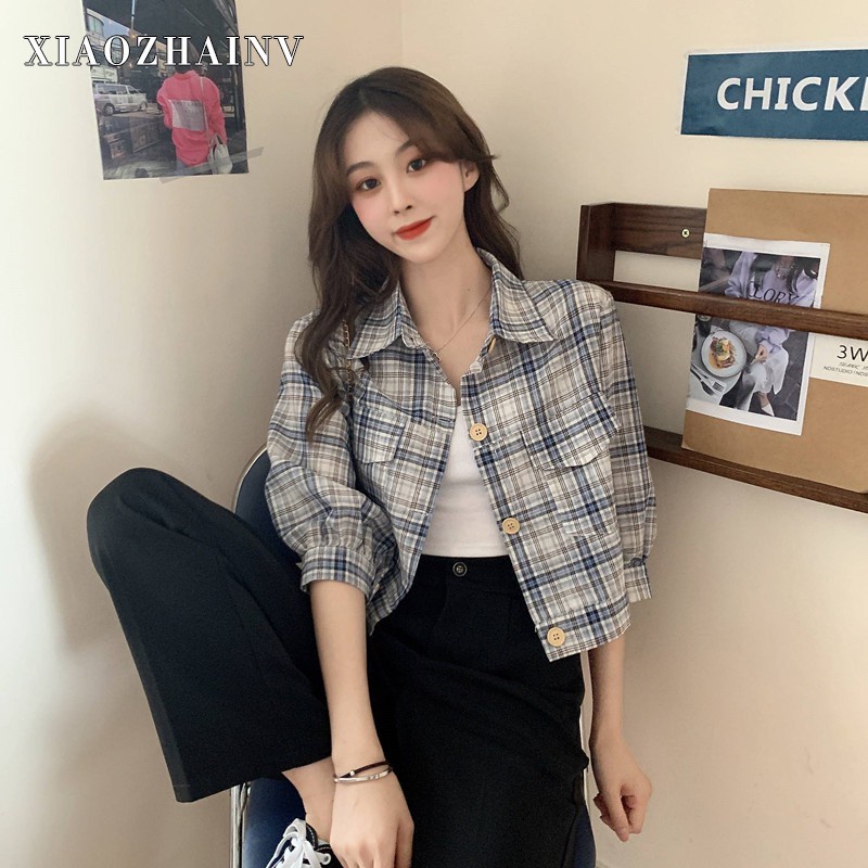 Xiaozhainv Áo Sơ Mi Tay Ngắn Cổ Bẻ Phong Cách Retro Hàn Quốc - Hàng mới về