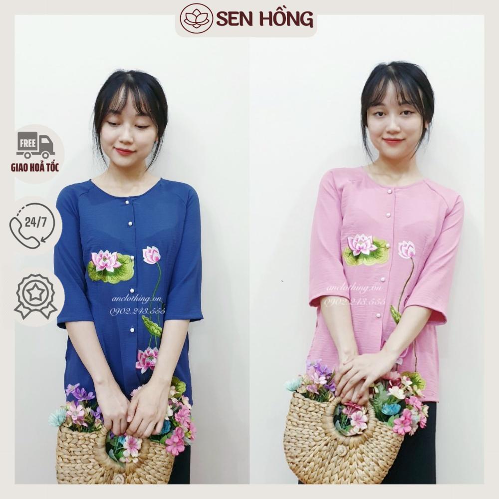 ÁO BÀ BA VẢI ĐŨI MỀM - đồ lam đi chùa # quần áo bà ba thêu hoa sen #vải mát 033