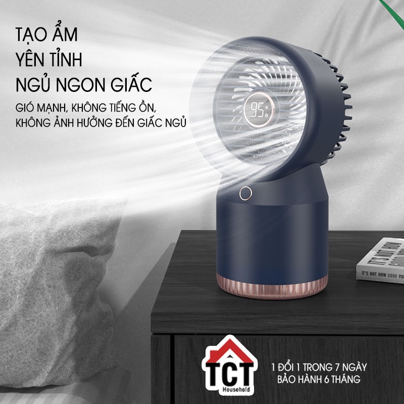 Quạt phun sương mini SL09 | Quạt Điều hoà Tích Điện Pin 3600mAh tạo độ ẩm làm mát khi ngủ, văn phòng, du lịch
