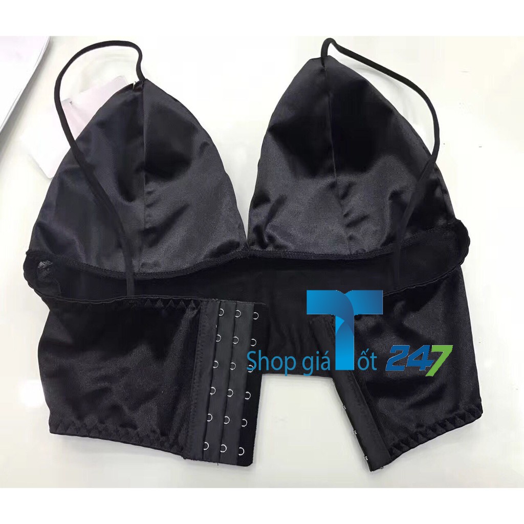 Áo bra lụa kèm đệm cổ V cao cấp(Trắng)