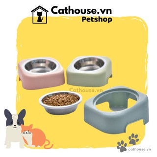 Khay thức ăn đơn inox vuông cho thú cưng