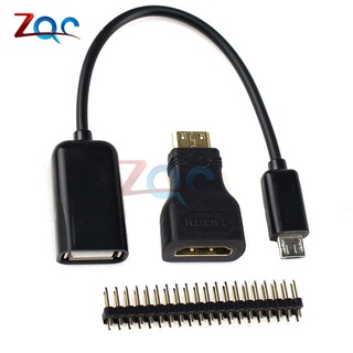 3 trong 1 raspberry pi zero w kit mini hdmi to hdmi adapter + micro usb to usb female cable + male gpio header