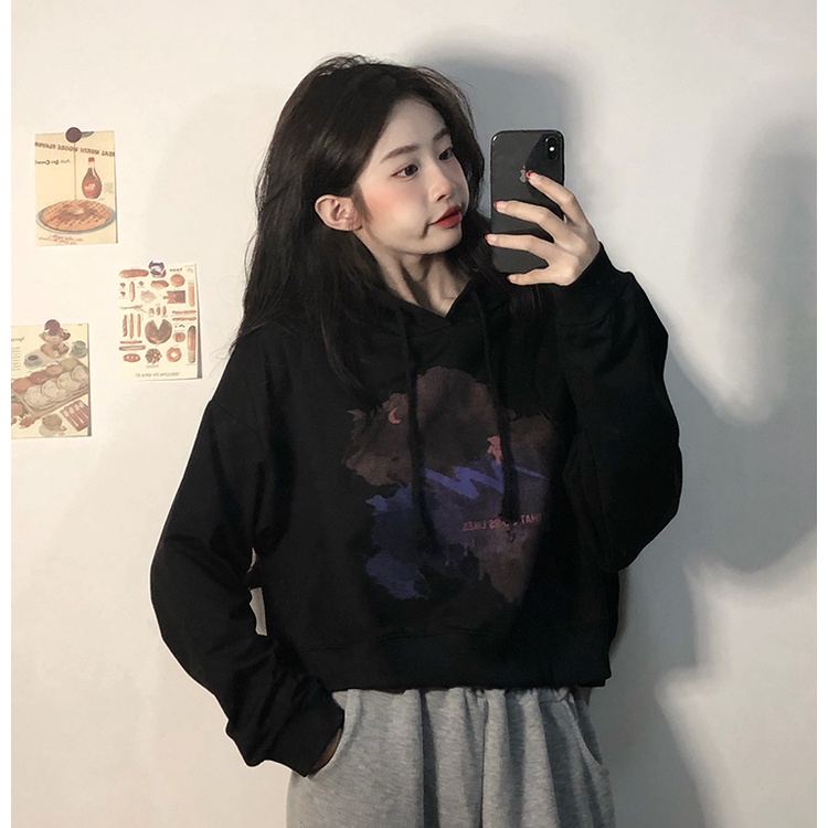 SUXI Áo Hoodie Tay Dài In Chữ Trẻ Trung Cho Nữ