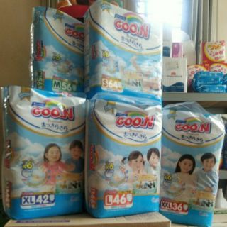 Tã quần GOON ( size S/64 miếng)(size M/56 miếng)(size L/46 miếng)(size XL/42 miếng)(size XXL/36 miếng)