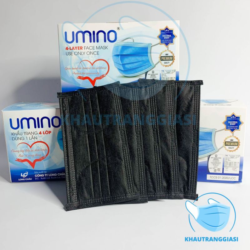 Khẩu trang y tế 4 lớp Umino màu đen hộp 50 chiếc