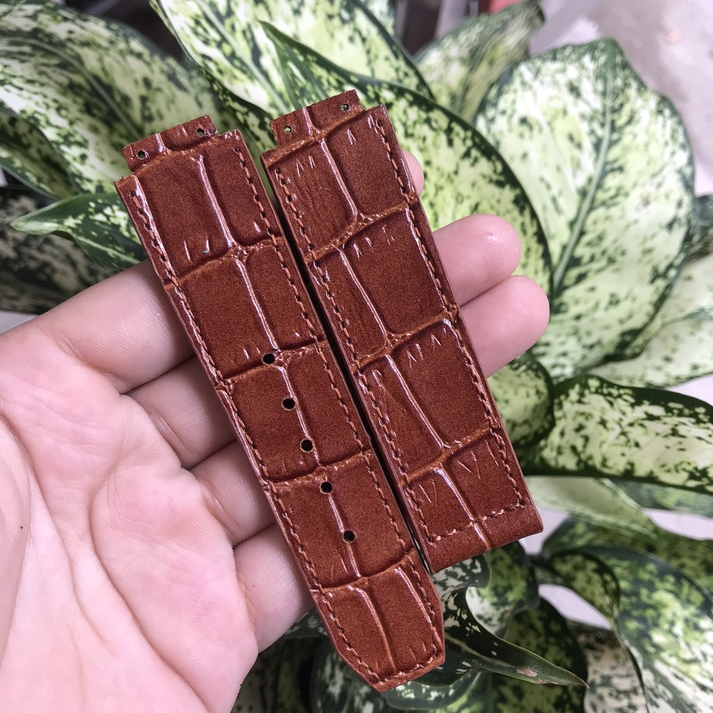 Dây đồng hồ Hublot nam, cao cấp thủ công da bò dập vân cá sấu size19 x 25 x 22mm