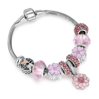 Vòng tay charm hoa màu hồng