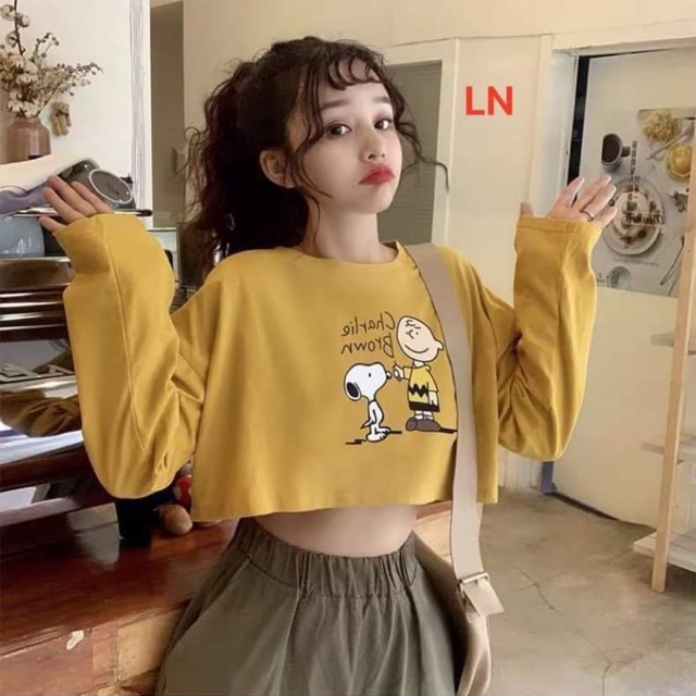 Áo croptop cậu bé và bánh tay dài  chất ngoại cực dầy
