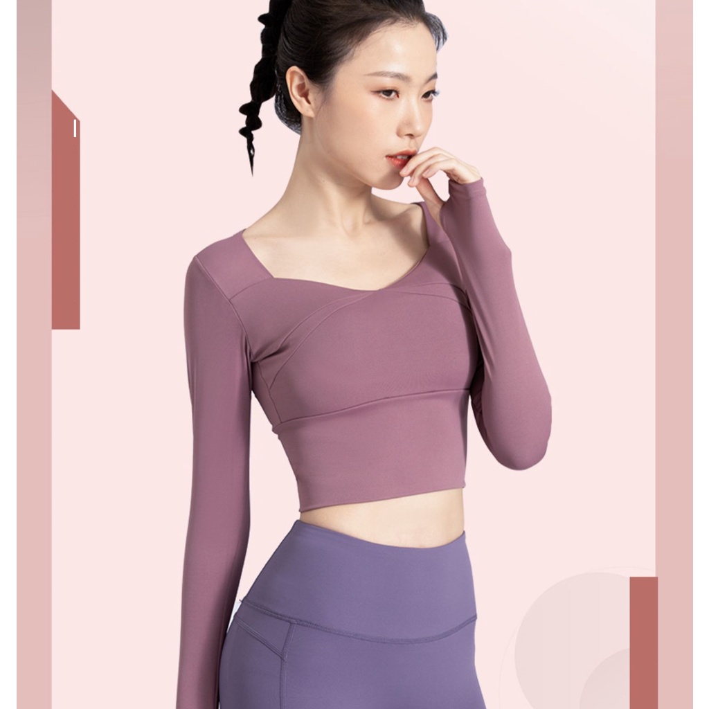Bộ đồ tập Gym Yoga nữ áo croptop dài tay có mút và quần legging nâng mông, set quần áo thể thao nữ GF042 GYM FASHION