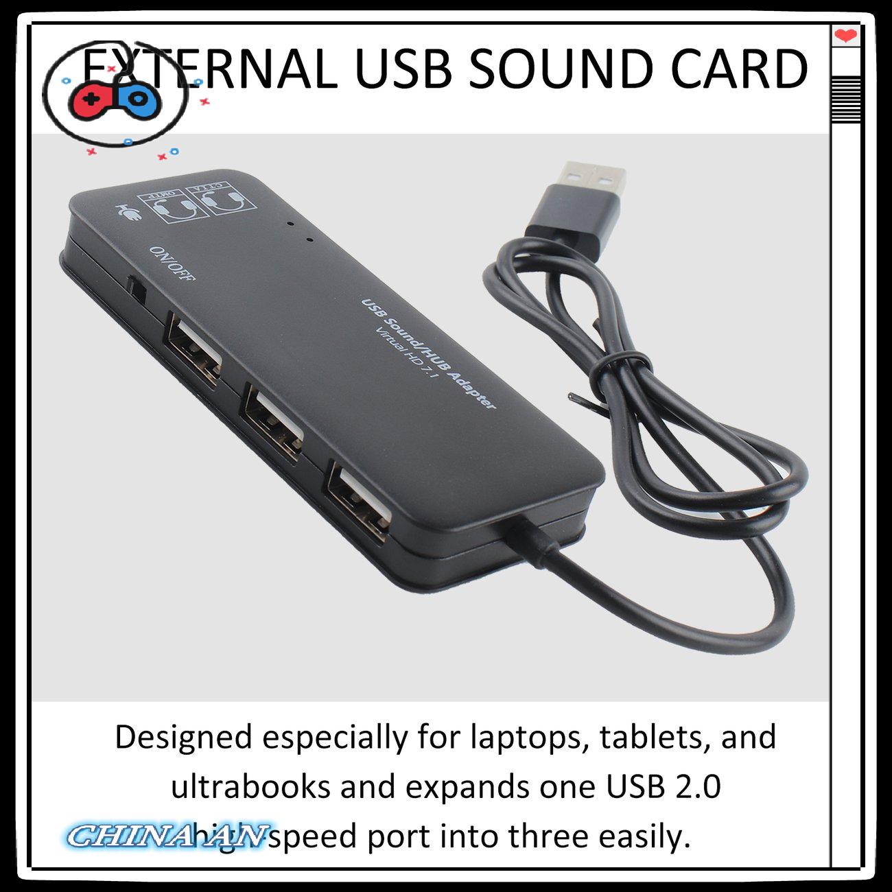 ⚡Hot sản phẩm/3 Port USB2.0 Hub External USB Sound Card No External Driver Stereo Sound Card