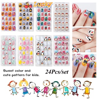 Bộ 24 Móng Tay Giả Tự Dính Toàn Diện Màu Kẹo Hình Bông Tuyết Cho Trẻ Em