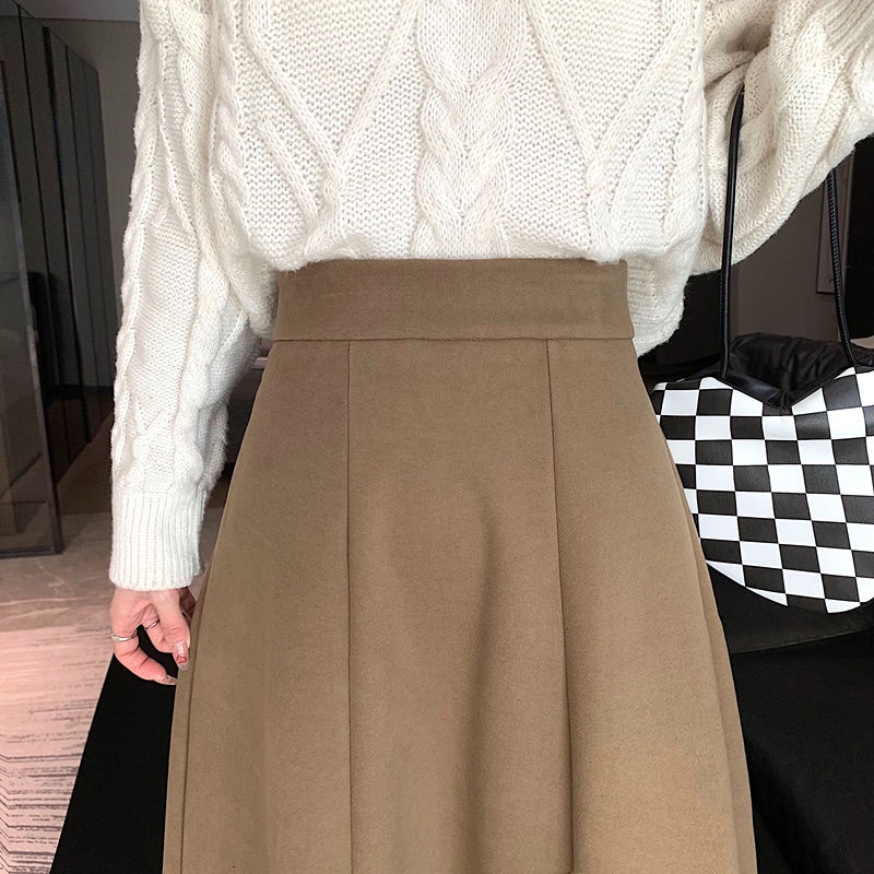 Chân Váy Len Chữ A Lưng Cao Phong Cách Hàn Quốc Dành Cho Nữ