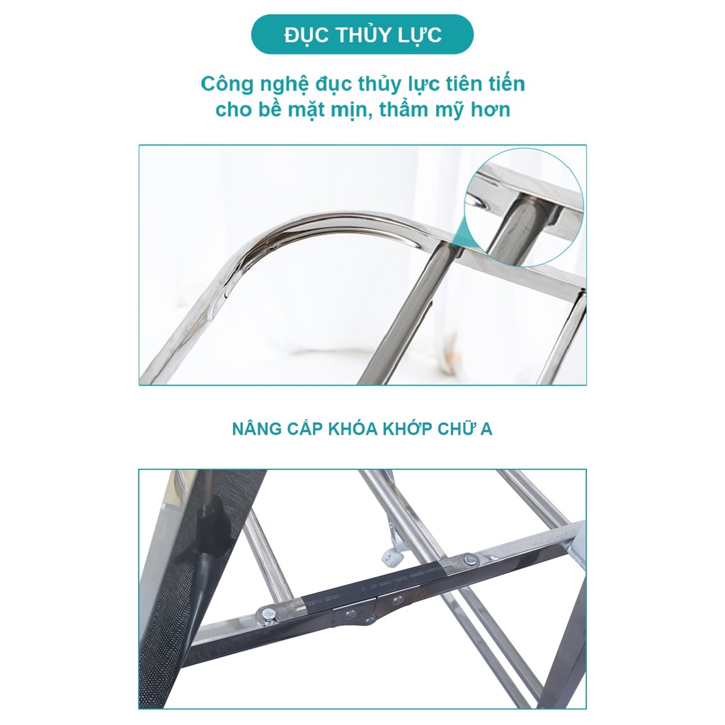 Giàn phơi để sàn Inox có bánh xe di chuyển tiện lợi, Mâm phơi có thể điều chỉnh theo hướng nắng - Hàng chính hãng NIKITA