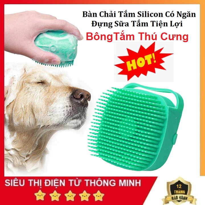 Bàn Chải Tắm Cho Mèo Chó, Có Ngăn Đựng Sữa Tắm - Chất Liệu Silicon Siêu Mềm - Đánh Bọt Massage - Bông Tắm  - Tiện Dụng