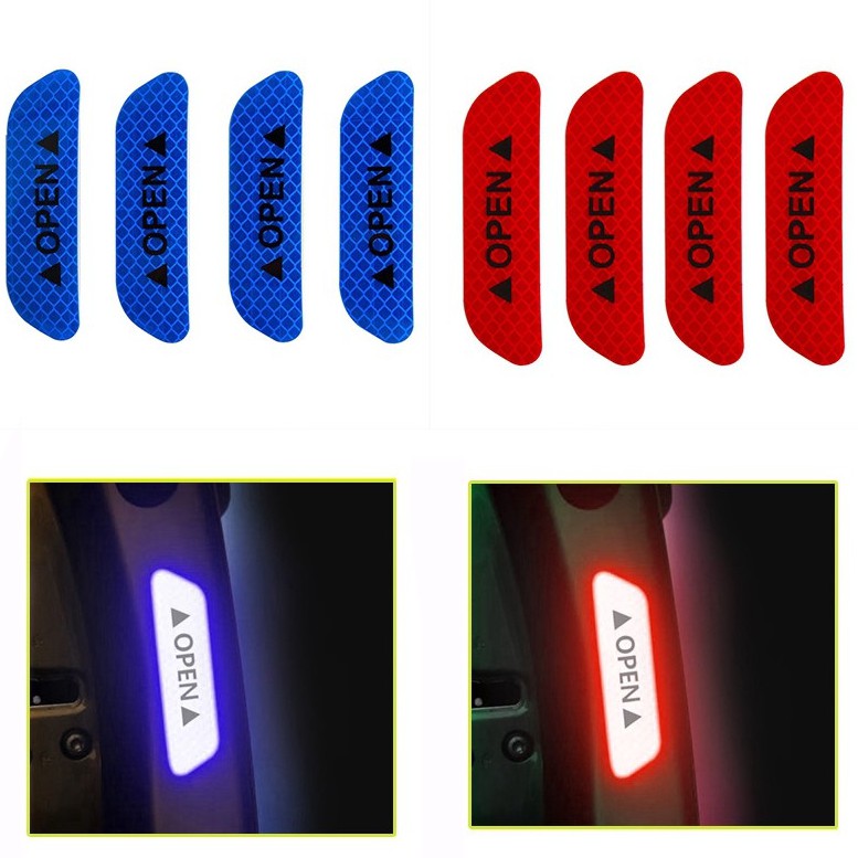 Set 4 Miếng Dán Phản Quang Dùng Để Cảnh Báo An Toàn Gắn Cửa Xe Ô Tô