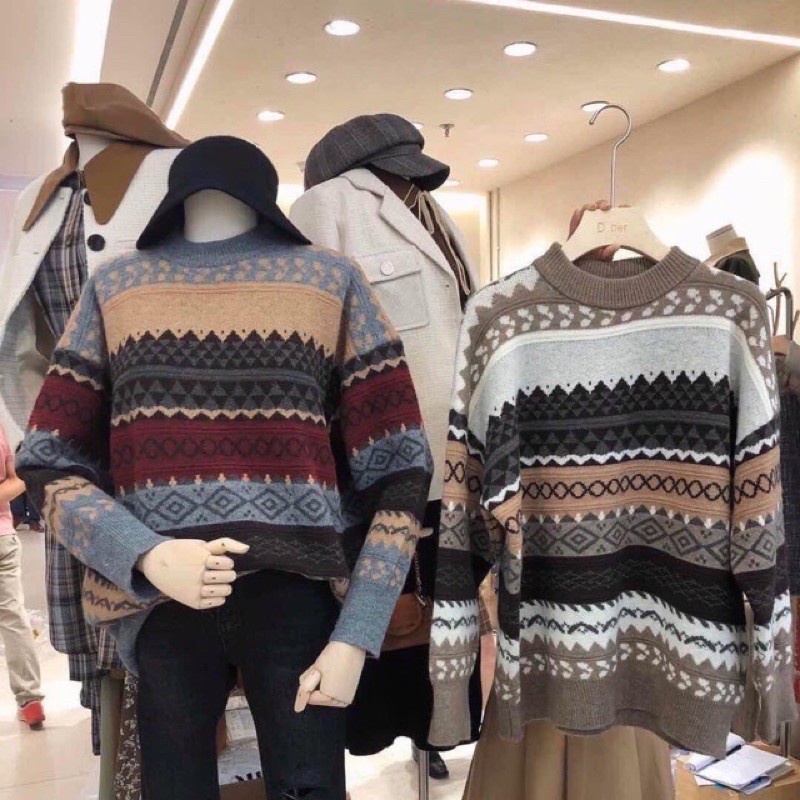 [FRISHIP 50K] Áo len thổ cẩm dáng rộng phong cách vintage dành cho người dưới 70kg