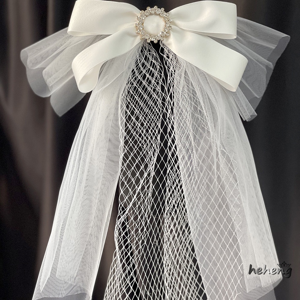 Kẹp Tóc Nơ Ngắn Đính Ngọc Trai Sang Trọng Cho Đám Cưới