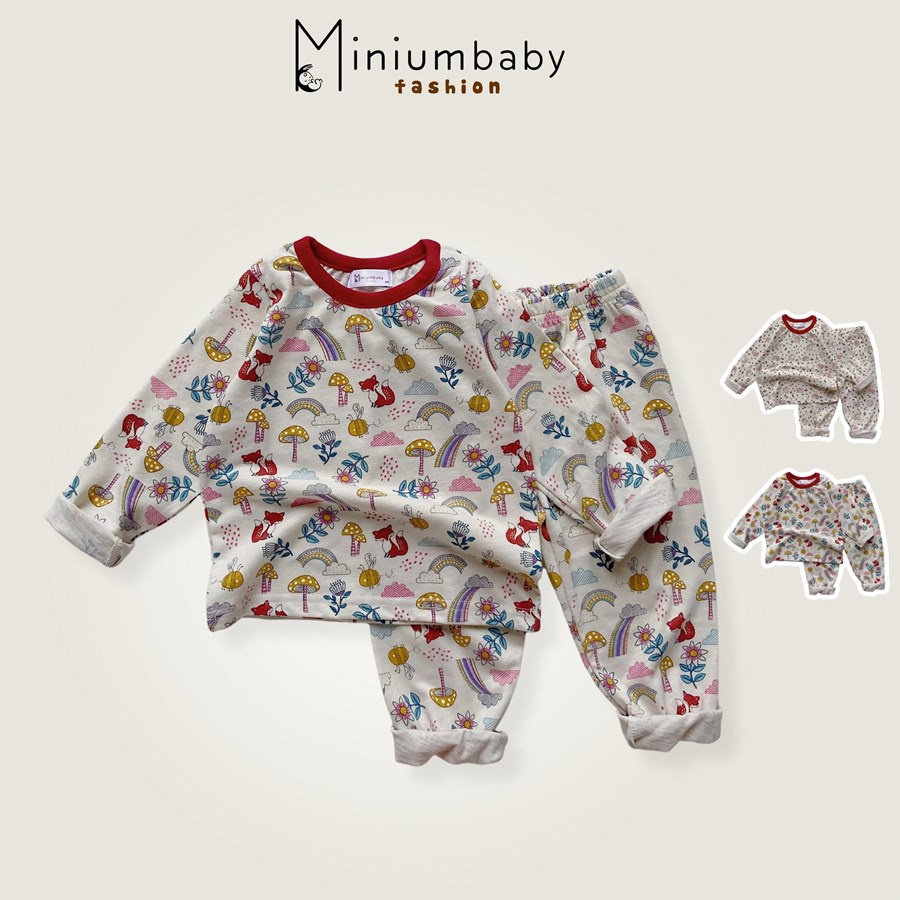 Bộ đồ dài tay quần dài thu đông động vật nhím, cầu vồng cho bé gái chất 100% cotton, quần áo trẻ em MiniumBaby-SB1079