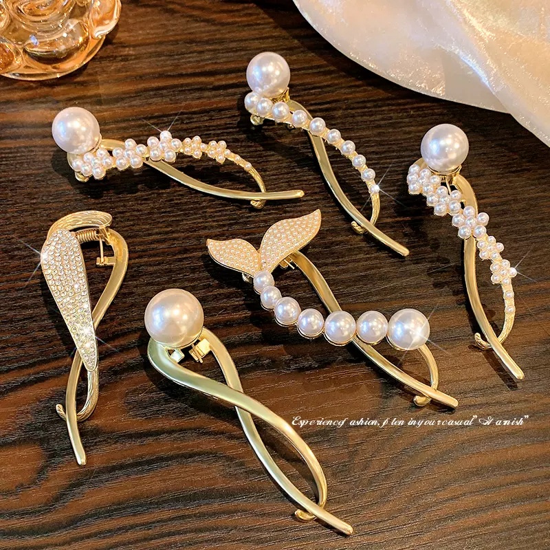 Kẹp Tóc Hình Nơ / Cá / Hoa Đính Ngọc Trai Xinh Xắn Cho Nữ