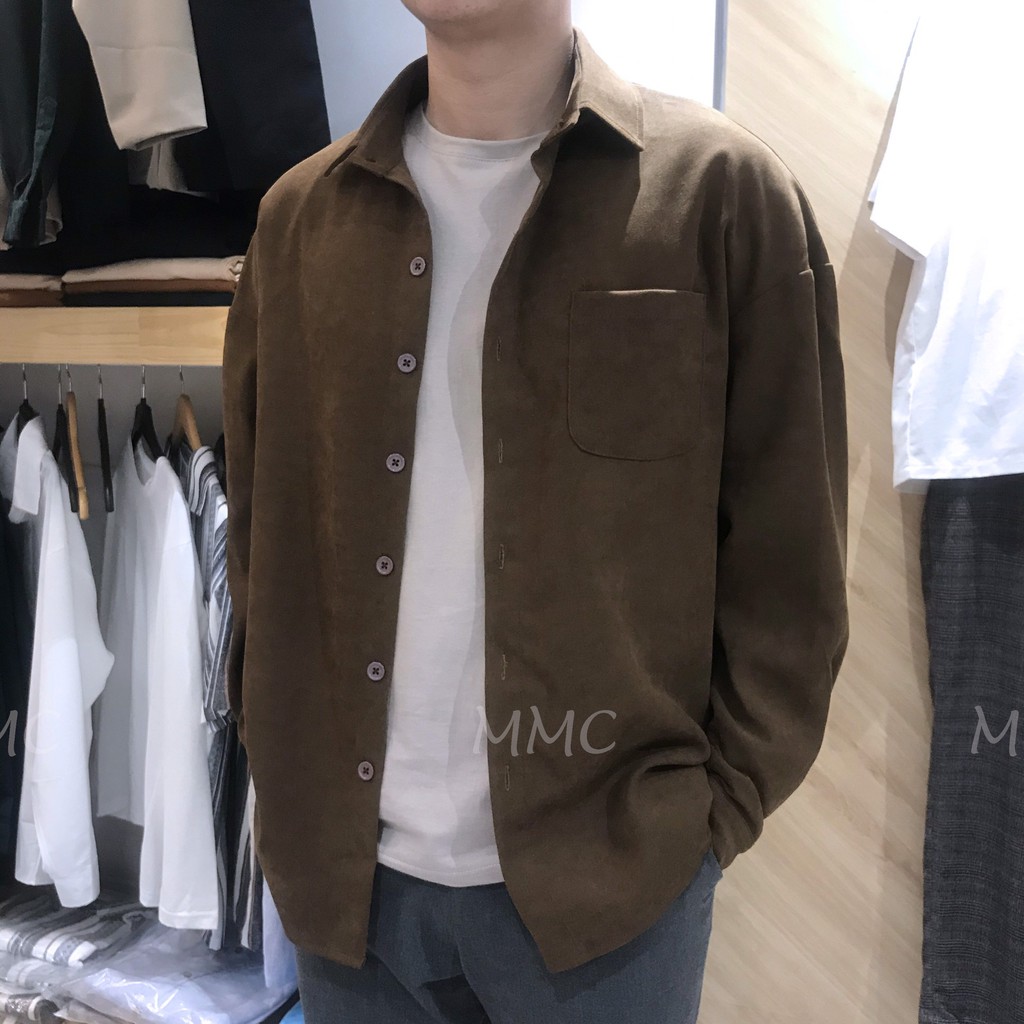 Sơ mi nhung tăm unisex form oversize, sơ mi nhung tăm nam nữ