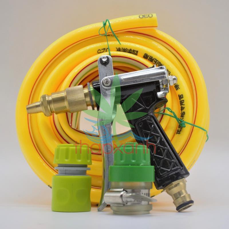 Bộ vòi xịt nước tưới cây, Rửa xe BDT-4224 Vòi đồng 5 in 1 + 15m dây 16mm