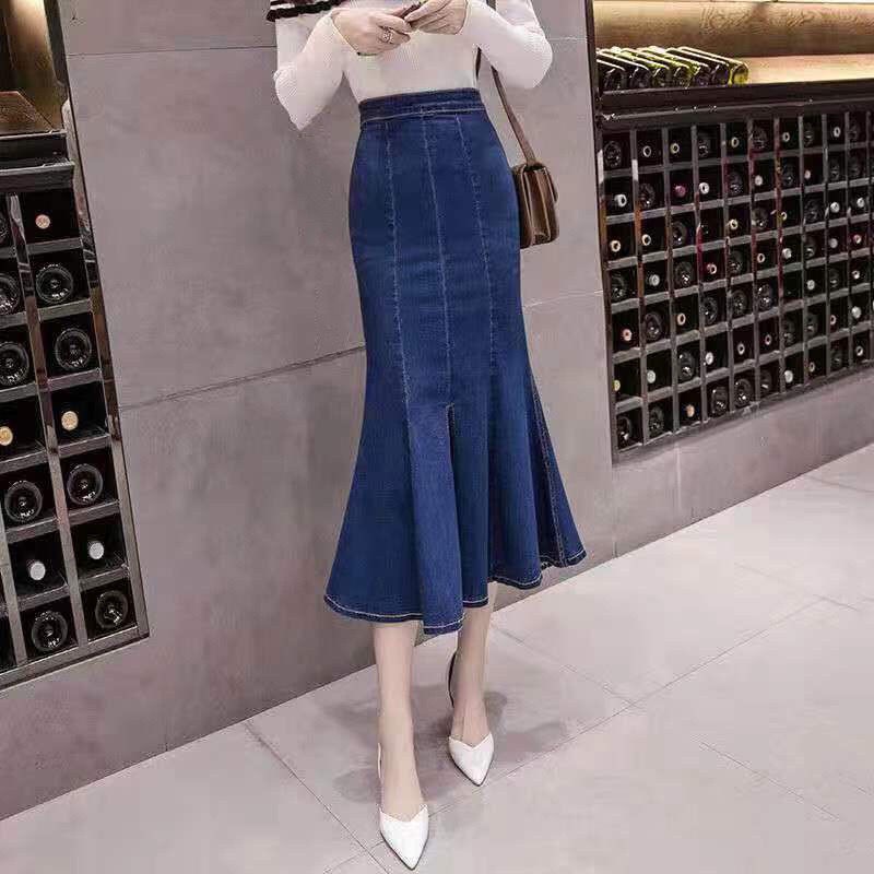 Chân váy bò cạp cao dáng dài ôm mông xòe đuôi cá gợi cảm tôn dáng style Hàn Quốc | BigBuy360 - bigbuy360.vn