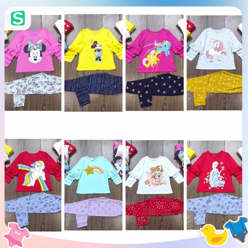 Bộ tay dài Gymborre bé gái phối kiểu Pony, Mickey, Elsa