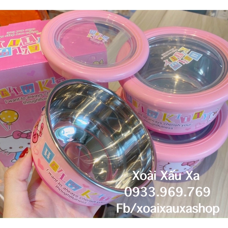 Bộ 3 thố inox hình mèo hello kitty- doraemon