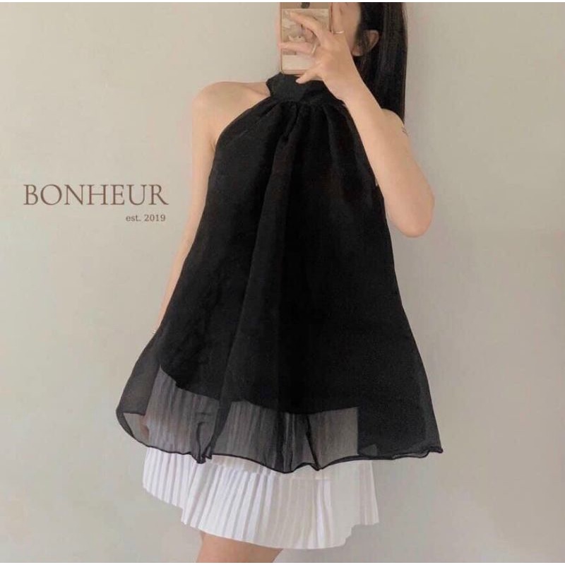 Áo kiểu cột nơ voan kính