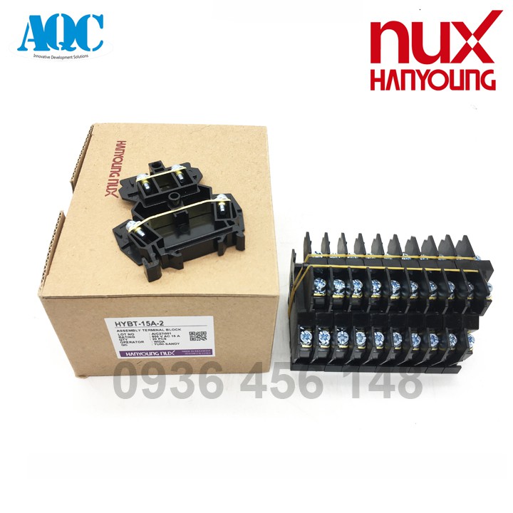 Cầu đấu dây - domino 2 tầng 15A Hanyoung Nux - combo 10 cái tặng kèm miếng chặn cuối