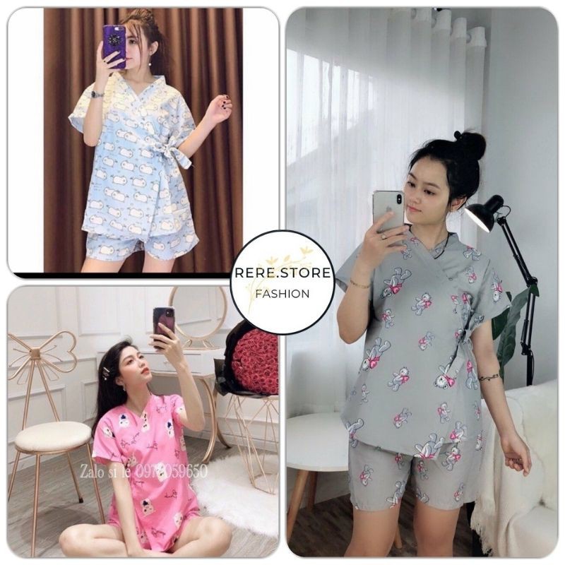 Set Kimono Mặc Nhà Cộc Tay Nữ - Rere.Store [FREESHIP] - Combo quần áo cộc in hình icon dễ thương Ulzzang