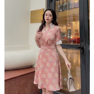 [Mã FAMALLT5 giảm 15% đơn 150k] Váy lụa cổ đức phối ren GV035 - Genni