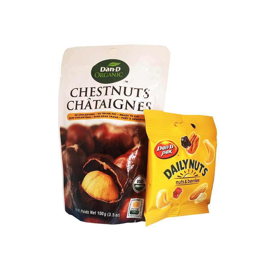 Combo Hạt dẻ tách vỏ Organic 100gr và 1 gói Daily nuts 25g  DAN D PAK KHÔNG CHẤT BẢO QUẢN, NGUYÊN LIỆU HỮU CƠ 100%