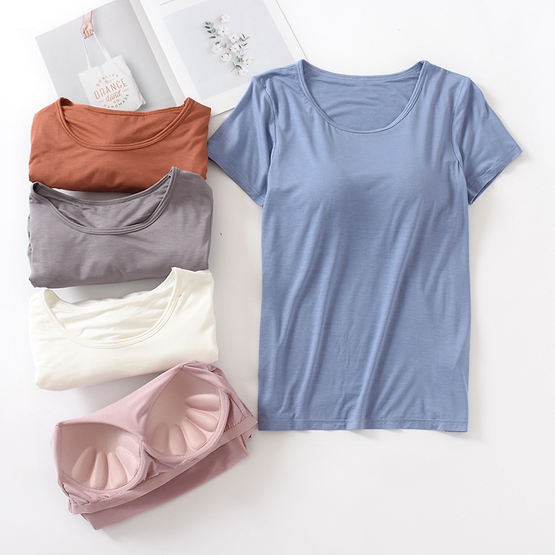 Áo Thun Thể Thao Tay Lửng Vải Cotton Nguyên Chất Có Miếng Lót Ngực Dành Cho Nữ Tập Yoga