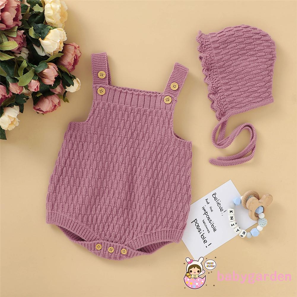 Set romper không tay kèm mũ len thời trang xinh xắn cho bé gái