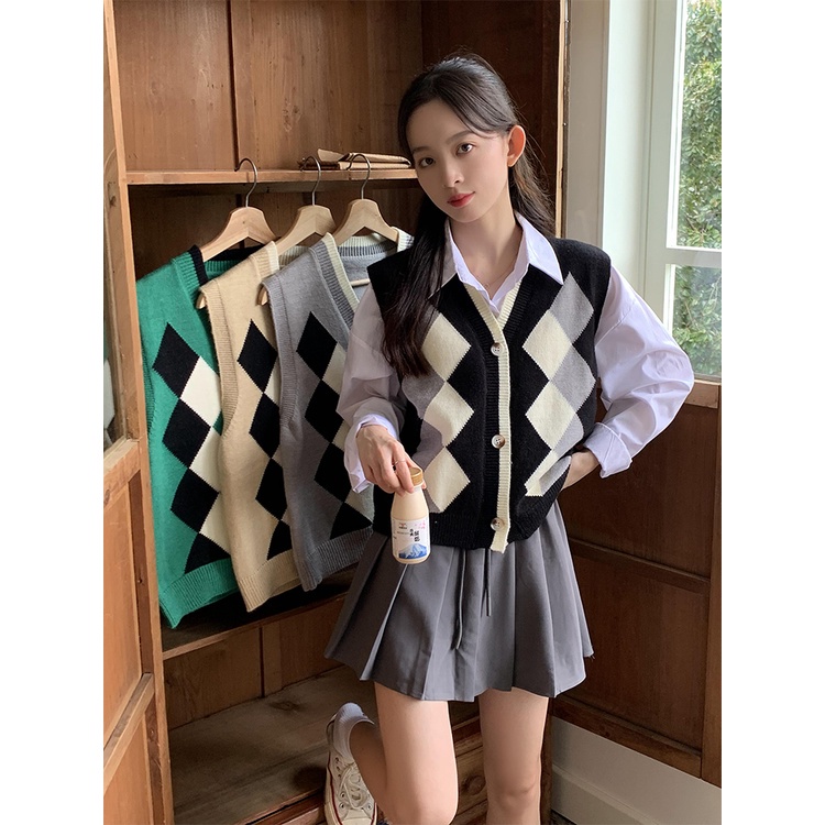 DUNEA Áo Khoác Cardigan Không Tay Cổ Chữ V Phong Cách Retro Hàn Quốc Với 3 Màu Tùy Chọn