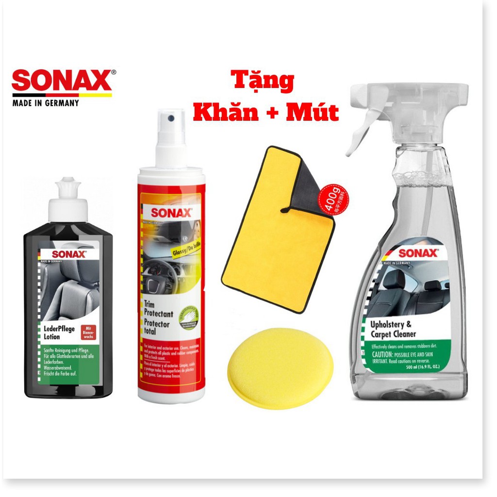 Combo Vệ Sinh Chăm Sóc Nội Thất Chuyên Nghiệp Sonax, Dưỡng Da ,Làm Mới Nhựa Kèm Quà